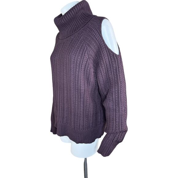 Studio Park Shawn Killinger Cold Shoulder Cable Knit Sweater Huckleberry Large - Picture 6 of 12